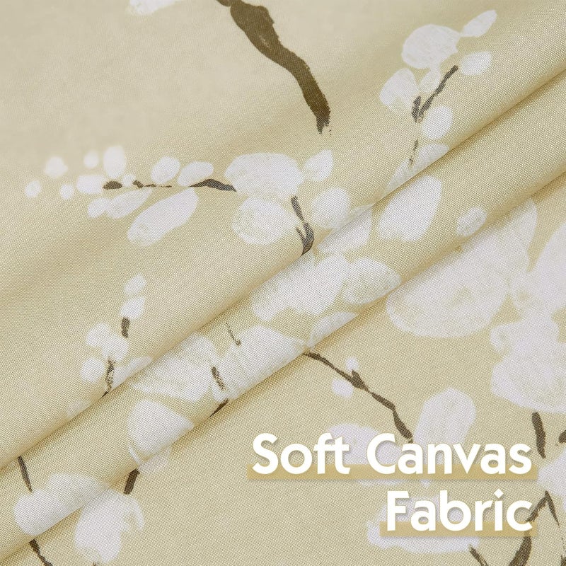 FMFUNCTEX Beige Kitchen Tier Curtains 24 Inch Length Windows White Blossom Print Light Filtering Privacy Tiers for Bathroom Living Room Privacy Small Café Curtain 2 Panels - Image 3